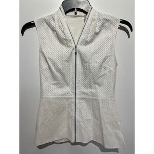 Theory White Cotton Eyelet Lace Sleeveless Zipped Peplum Top E5074504 Womens